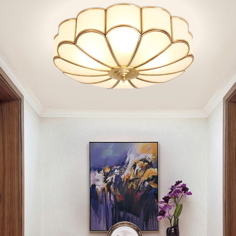 Classic Glass Brass Flush Mount Ceiling Light Fixture - Flower Bedroom