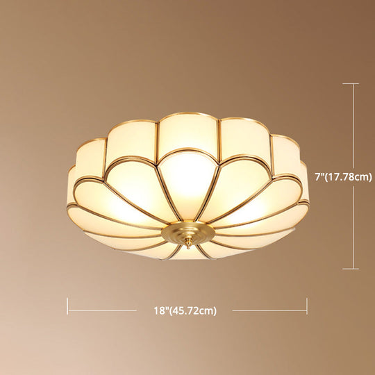 Classic Glass Brass Flush Mount Ceiling Light Fixture - Flower Bedroom