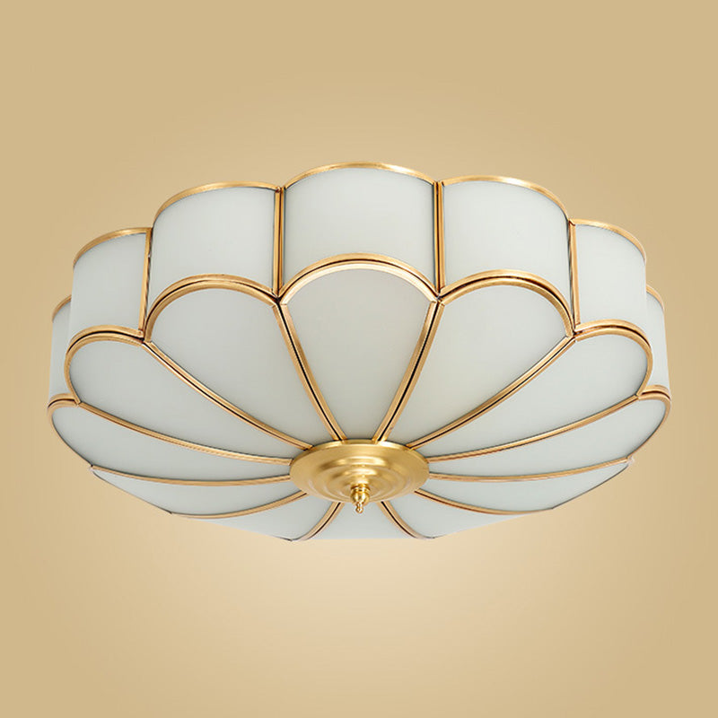 Classic Glass Brass Flush Mount Ceiling Light Fixture - Flower Bedroom