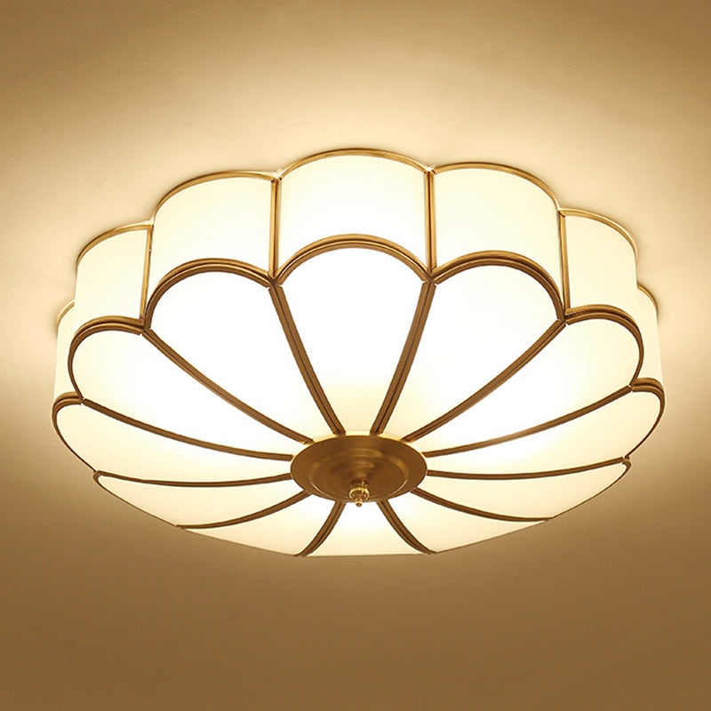 Classic Glass Brass Flush Mount Ceiling Light Fixture - Flower Bedroom