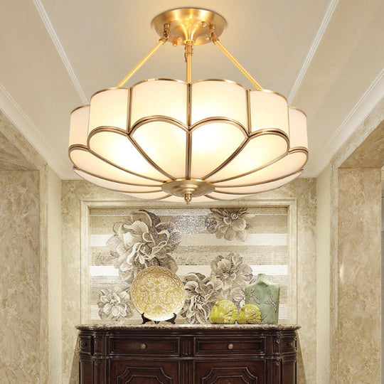 Traditional Glass Petal Brass Semi-Flush Ceiling Light Fixture