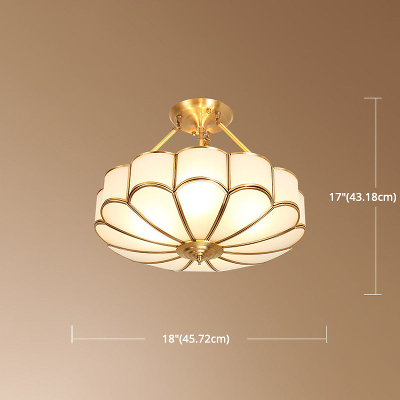 Traditional Glass Petal Brass Semi-Flush Ceiling Light Fixture