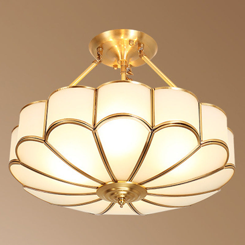 Traditional Glass Petal Brass Semi-Flush Ceiling Light Fixture