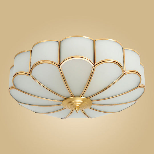 Traditional Glass Petal Brass Semi-Flush Ceiling Light Fixture