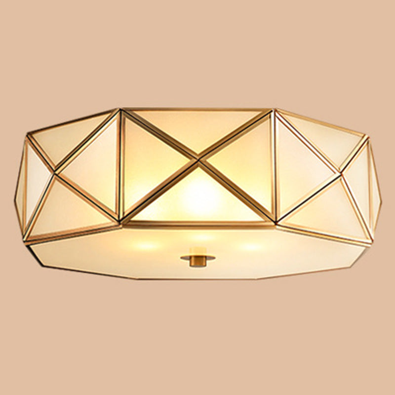 Traditional Brass Glass Drum Ceiling Mount Light Fixture - Bedroom Flushmount Lamp 6 /