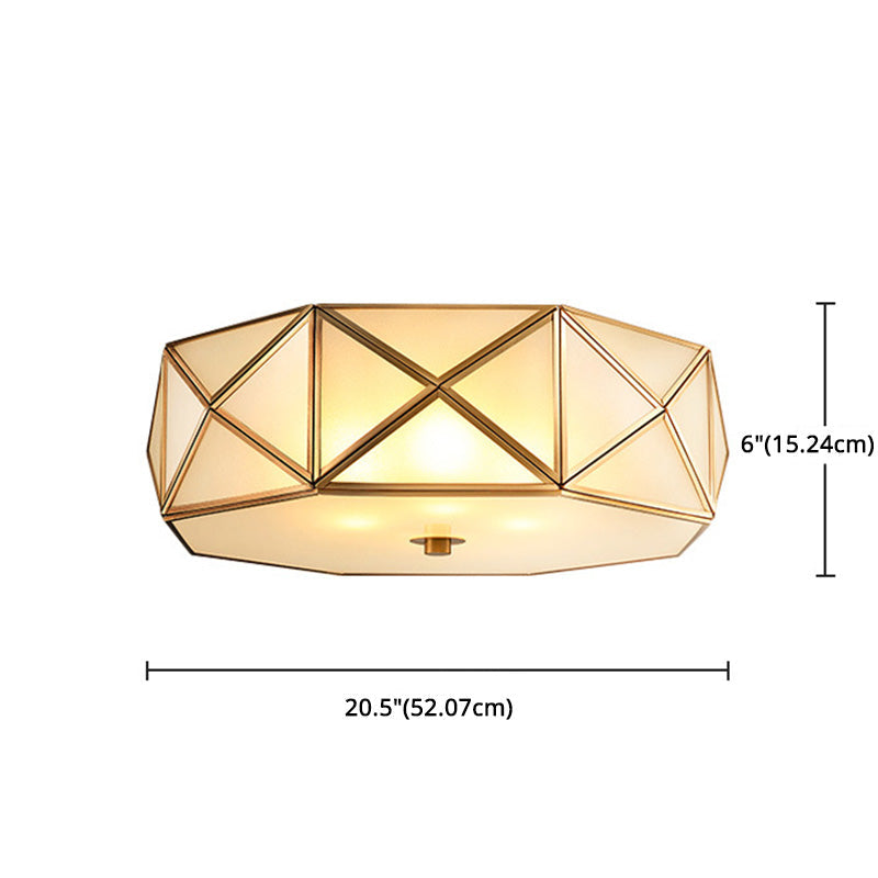 Traditional Brass Glass Drum Ceiling Mount Light Fixture - Bedroom Flushmount Lamp