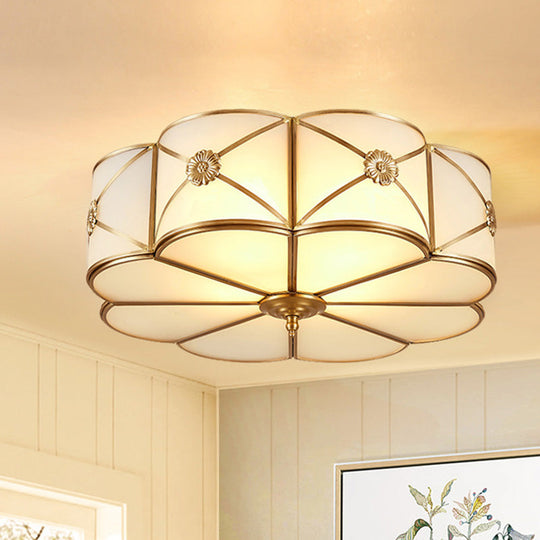 Traditional Glass Brass Close-To-Ceiling Light Fixture - Clover Flush Mount