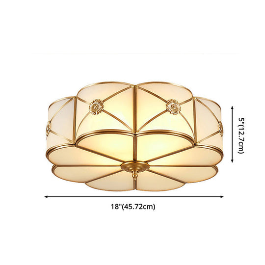 Traditional Glass Brass Close-To-Ceiling Light Fixture - Clover Flush Mount