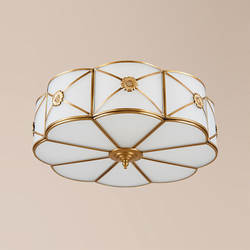 Traditional Glass Brass Close-To-Ceiling Light Fixture - Clover Flush Mount