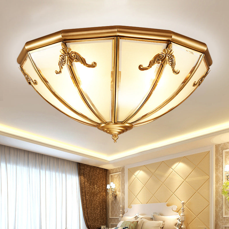 Classic Brass Flushmount Ceiling Light With Inverted Glass Shade