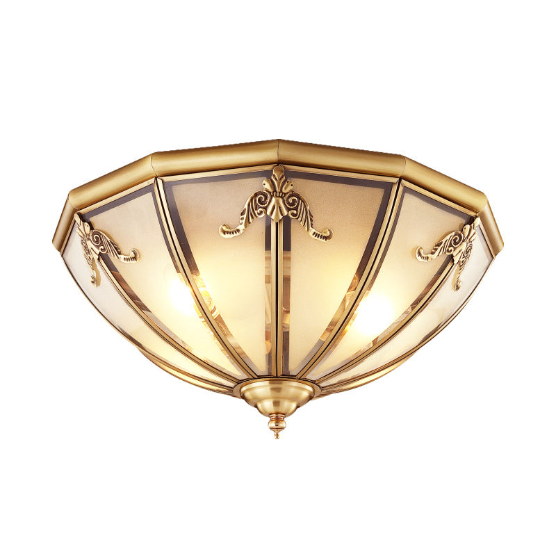 Classic Brass Flushmount Ceiling Light With Inverted Glass Shade