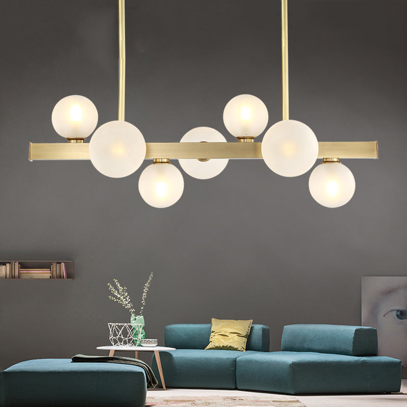 Modern Brass Led Glass Island Pendant Light Fixture - Spherical Design For Ceiling