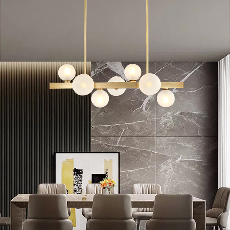 Modern Brass Led Glass Island Pendant Light Fixture - Spherical Design For Ceiling