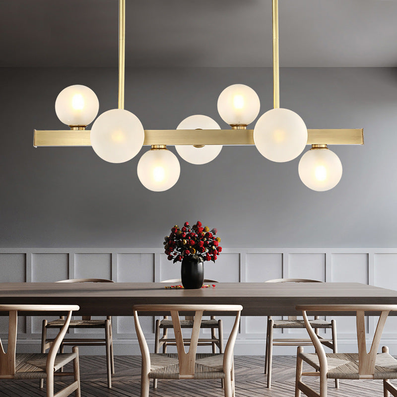 Modern Brass Led Glass Island Pendant Light Fixture - Spherical Design For Ceiling