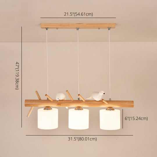 Modern Wood Cylinder Hanging Island Light In Beige - Stylish Lighting Fixture