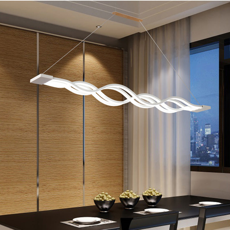 Contemporary White Metal Led Pendant Light For Dining Room Island - Wave Design / Warm