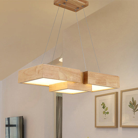 Modern Led Wooden Square Island Ceiling Light Fixture