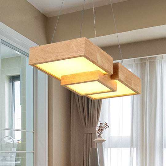 Modern Led Wooden Square Island Ceiling Light Fixture