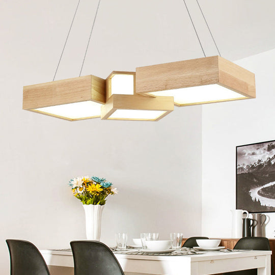 Modern Led Wooden Square Island Ceiling Light Fixture