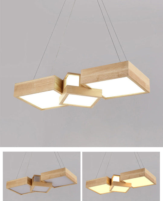 Modern Led Wooden Square Island Ceiling Light Fixture