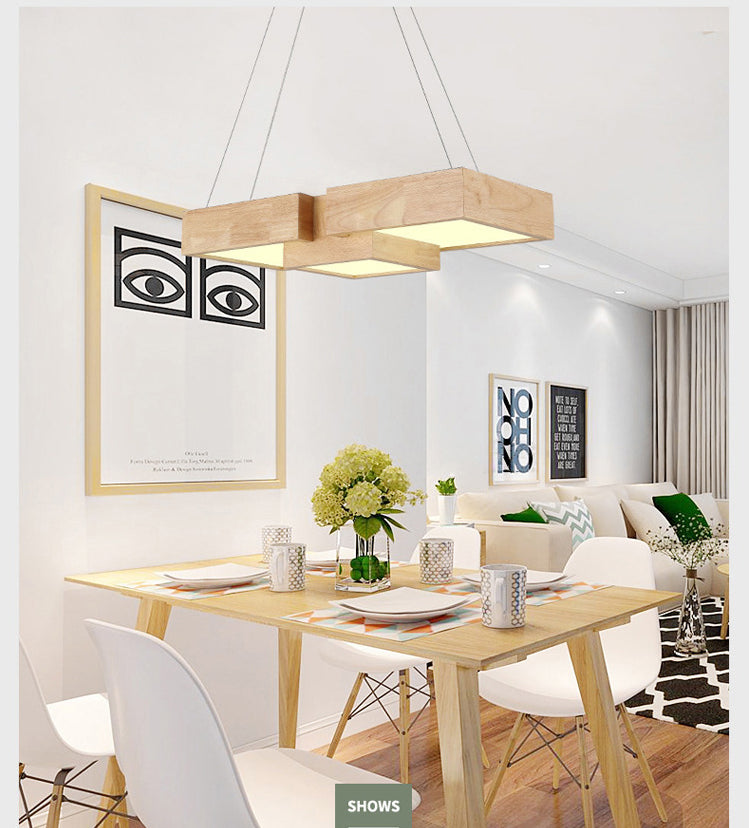 Modern Led Wooden Square Island Ceiling Light Fixture