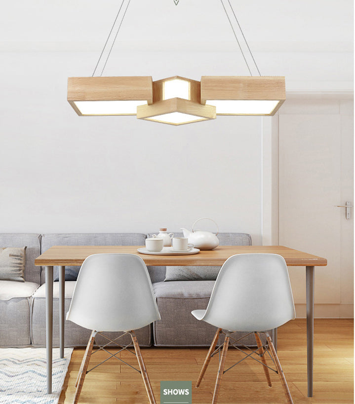 Modern Led Wooden Square Island Ceiling Light Fixture