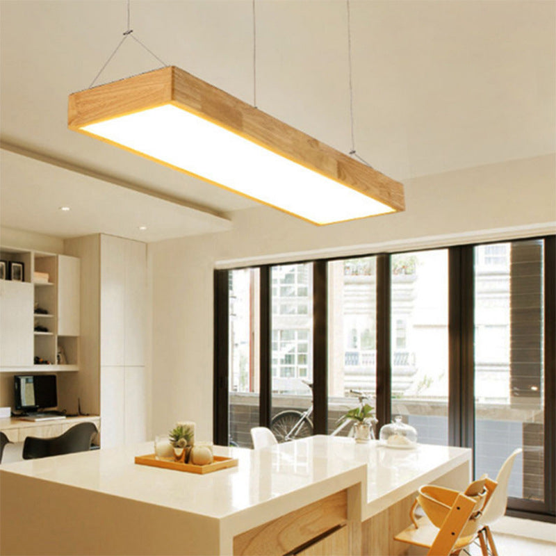 Modern Style Led Wooden Island Ceiling Light Fixture - Wood Rectangle Design