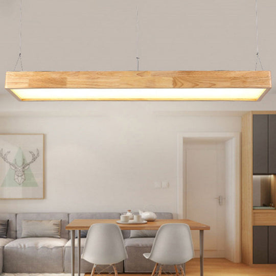 Modern Style Led Wooden Island Ceiling Light Fixture - Wood Rectangle Design