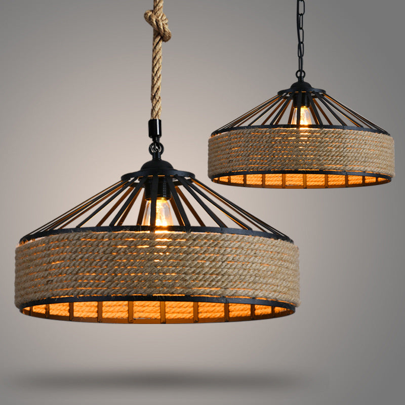 Industrial Barn Pendant Light With Adjustable Hemp Rope