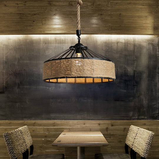 Industrial Barn Pendant Light With Adjustable Hemp Rope