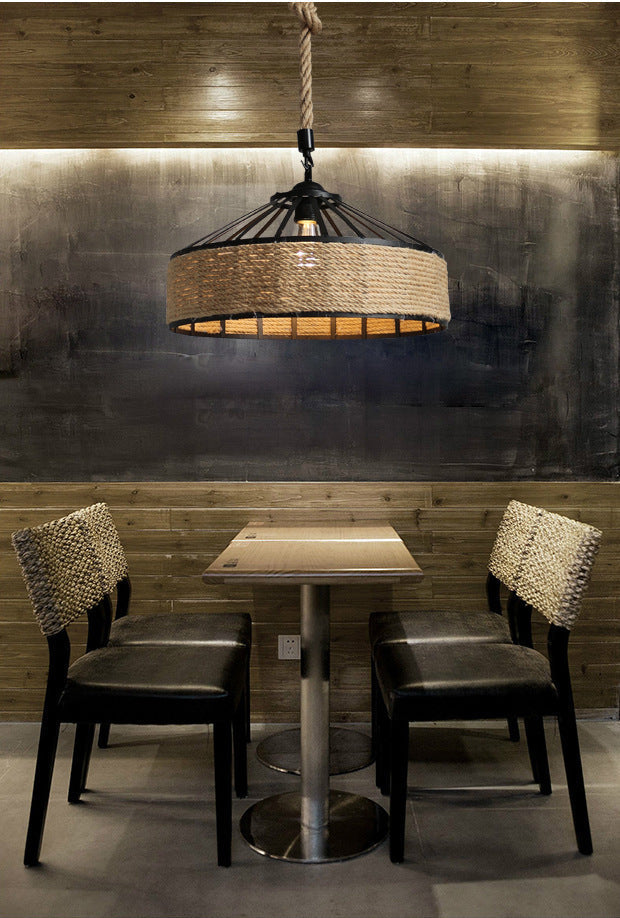 Industrial Barn Pendant Light With Adjustable Hemp Rope