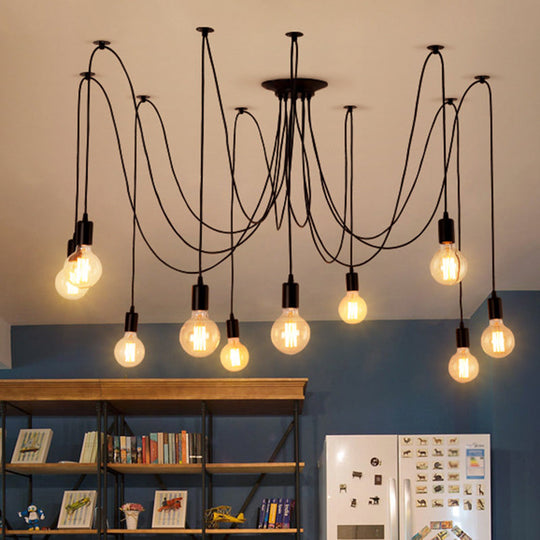 Retro Industrial Style Multi-Head Hanging Light: Spider Shaped Pendant Lamp For Bar 10 / Black