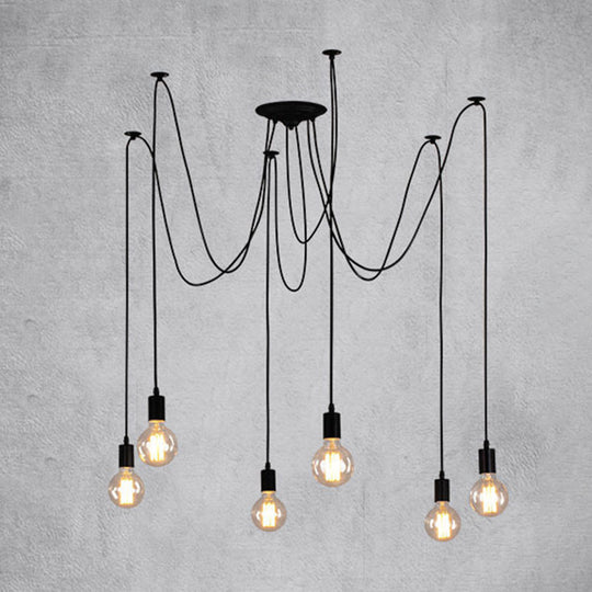 Retro Industrial Style Multi-Head Hanging Light: Spider Shaped Pendant Lamp For Bar 6 / Black