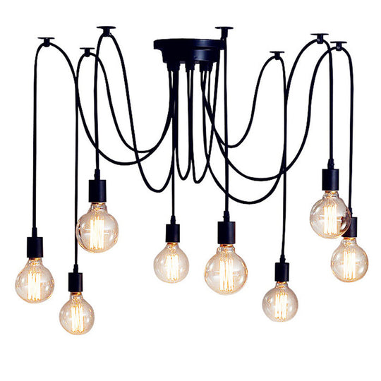 Retro Industrial Style Multi-Head Hanging Light: Spider Shaped Pendant Lamp For Bar 8 / Black