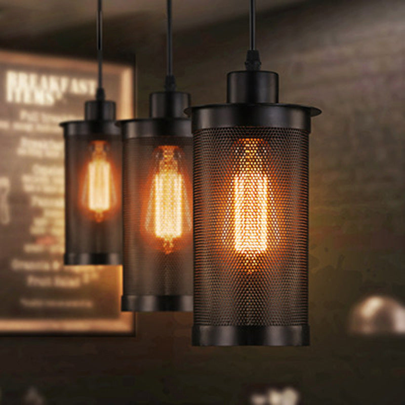 Industrial Retro Style Hanging Light - Black Iron Cage Pendant Fixture With Single Bulb