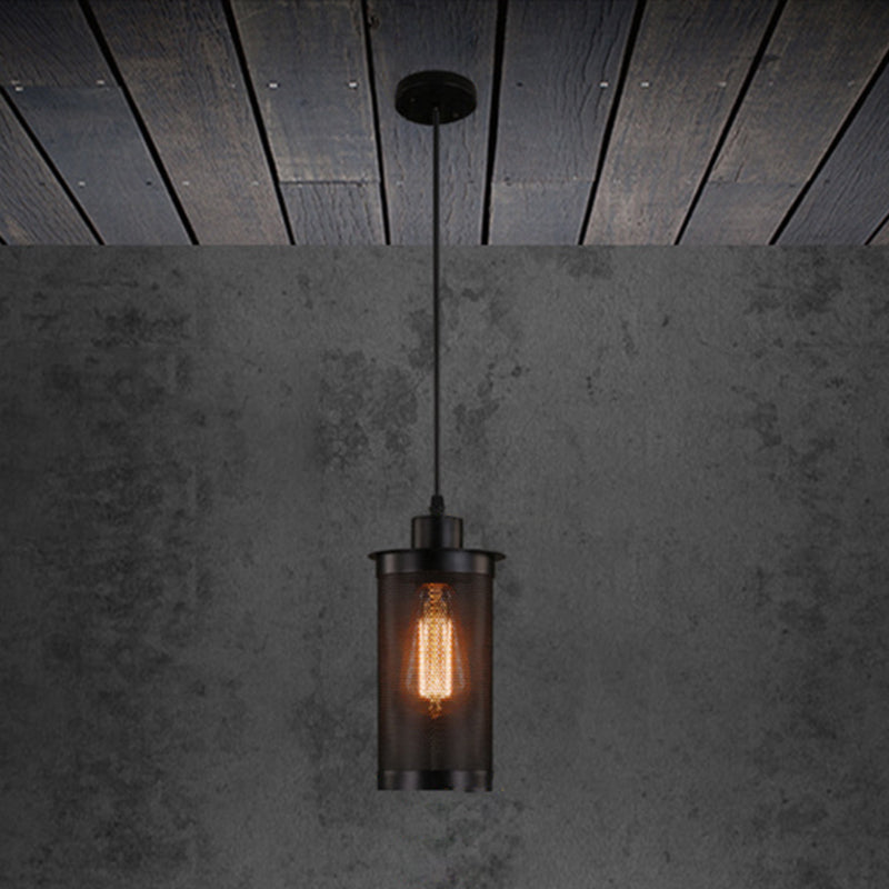 Industrial Retro Style Hanging Light - Black Iron Cage Pendant Fixture With Single Bulb