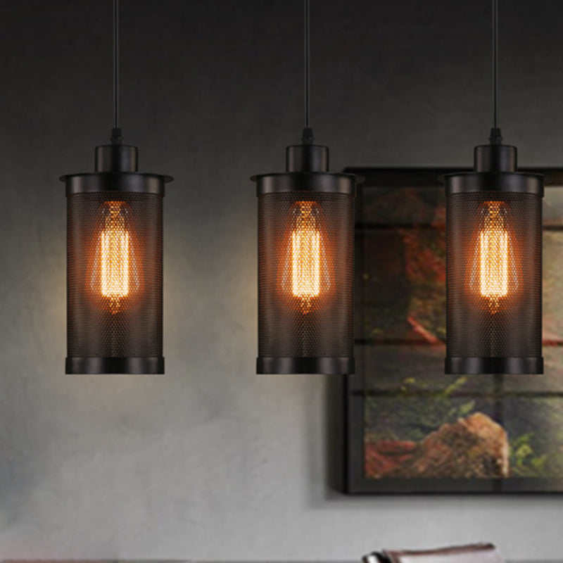 Industrial Retro Style Hanging Light - Black Iron Cage Pendant Fixture With Single Bulb