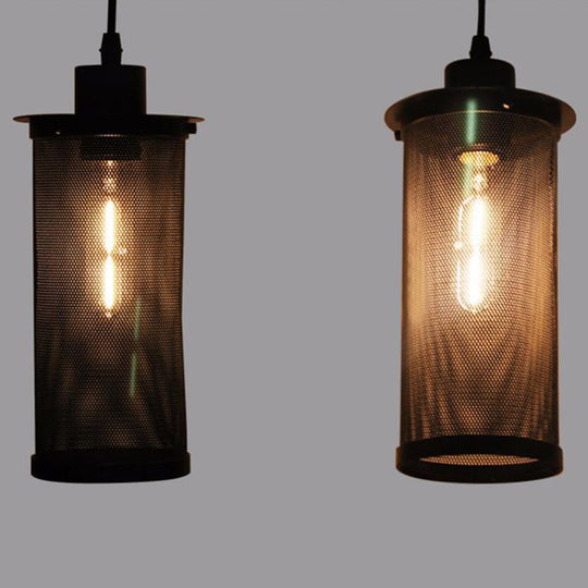 Industrial Retro Style Hanging Light - Black Iron Cage Pendant Fixture With Single Bulb