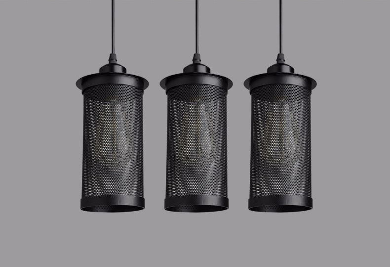 Industrial Retro Style Hanging Light - Black Iron Cage Pendant Fixture With Single Bulb