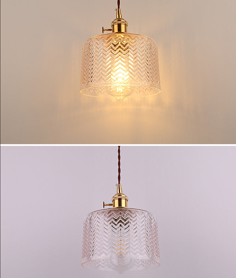 Industrial Cylinder Pendant Light Fixture With Rippled Glass For Bar