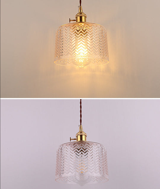 Industrial Cylinder Pendant Light Fixture With Rippled Glass For Bar