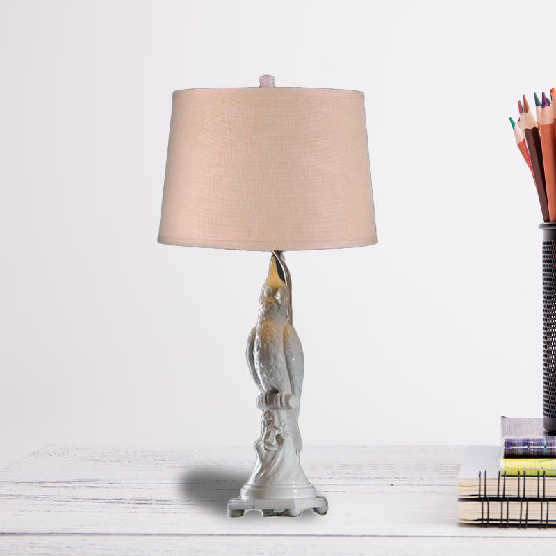 Modern Led Desk Lamp With Green/White Cone Shade - Small Bird Base White