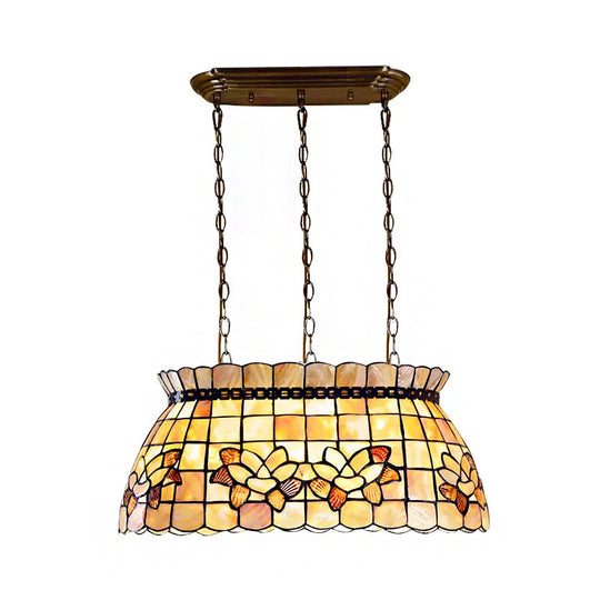 Handmade 3-Light Shell Tiffany Chandelier In Beige For Living Room Pool Table