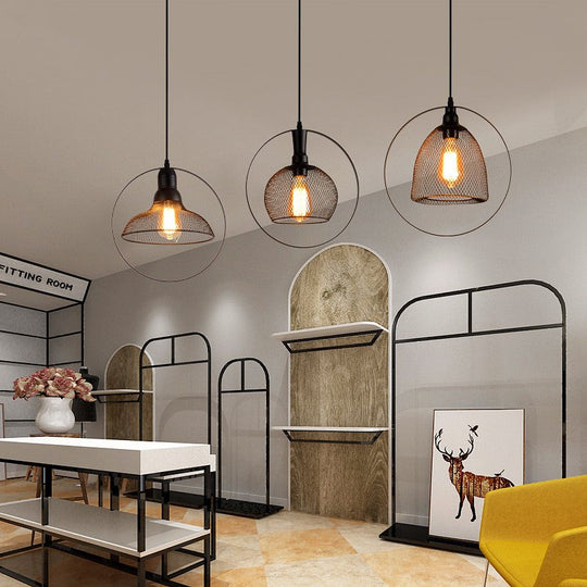 Black Industrial Hanging Light with Metal Wire - Perfect for Dining Table - 1 Bulb Indoor Suspension