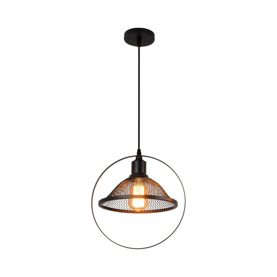 Black Industrial Hanging Light with Metal Wire - Perfect for Dining Table - 1 Bulb Indoor Suspension