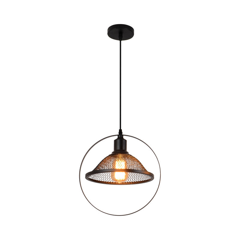 Industrial Black Hanging Light For Dining Table - Metal Wire Design With 1 Bulb Perfect Indoor