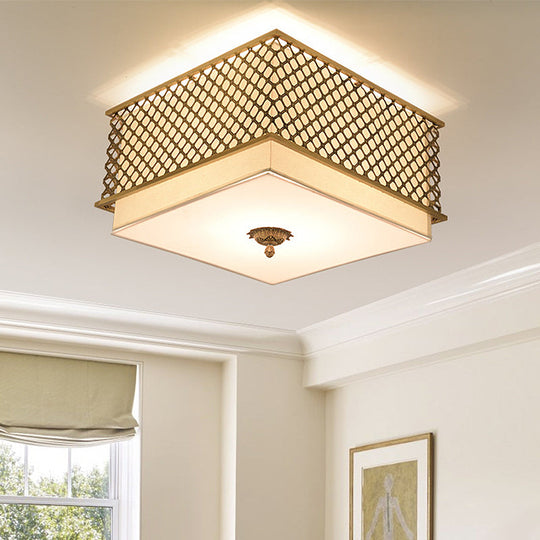 Traditional Square Metal Flushmount Lighting In Brass For Bedroom - 5 Lights 16/19.5 Wide