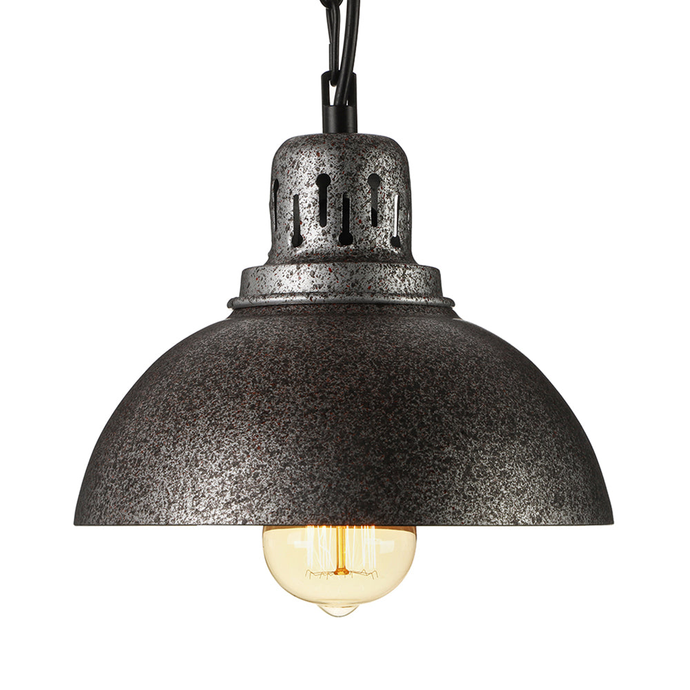 Rustic Industrial Domed Hanging Lamp - 1 Light Wrought Iron Ceiling Fixture - Dark Grey/Light Grey