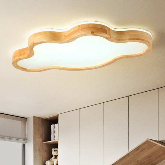 Plafonnier encastré contemporain en bois de style nuage - LED, 19,5"/25" L, beige, chaud/blanc/3 options de couleur