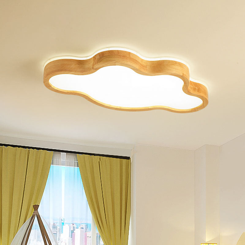 Plafonnier encastré contemporain en bois de style nuage - LED, 19,5"/25" L, beige, chaud/blanc/3 options de couleur